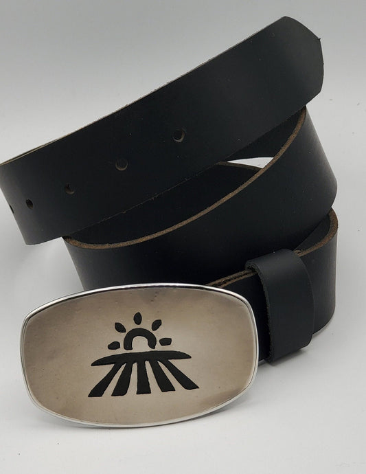 Farmer Gift, Seed Time & Harvest Buckle with Leather Belt Hand Forged Stainless Steel Fits 1.5" Leather Belt for Jeans and Gift Bag
