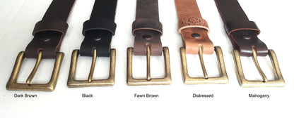 Dark Brown Belt & Simple Buckle Unisex Gift Distressed Belt Copper Buckle Black Belt and Buckle Work Gear Belt for Jeans or Suits