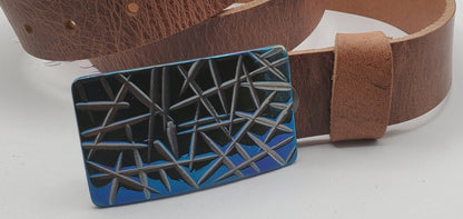 Blue Buckle & Belt Set - Your Belt Colour Choice - Hypoallergenic Stainless Steel Buckle and 1-1/4" Leather Belt Perfect For Suits