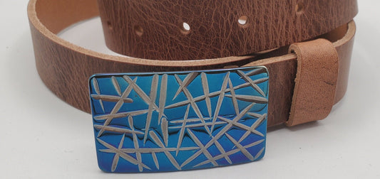 Blue Buckle & Belt Set - Your Belt Colour Choice - Hypoallergenic Stainless Steel Buckle and 1-1/4" Leather Belt Perfect For Suits