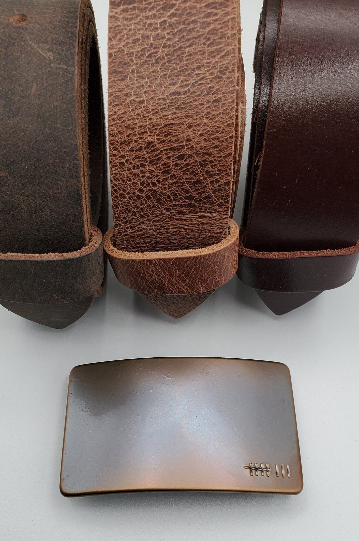 Bronze Anniversary Gift Belt & Buckle Set For Jeans Customize Personalized Gift, Tally or Roman Numeral Buckle w/Leather Belt
