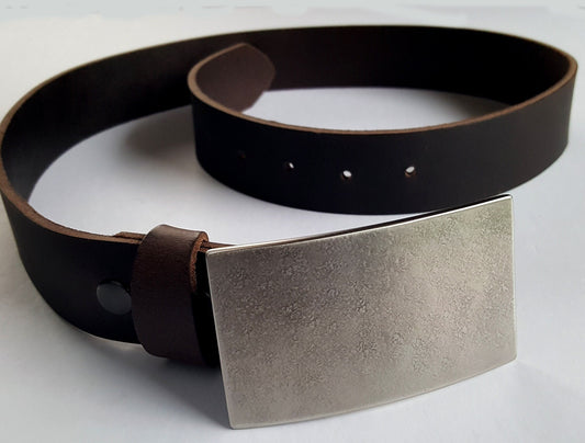 Belt & Buckle Handcrafted Stainless Steel and Leather Groomsmen's Accessories Gifts for Dad or Mom Belt Buckle and Leather 1-1/2" Belt