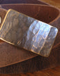 1-3/4" Belt & Buckle Set, Copper Woodgrain Buckle and Belt, Signed Original, Hypo Allergenic Buckle, Leather Belt with Snaps for Blue Jeans
