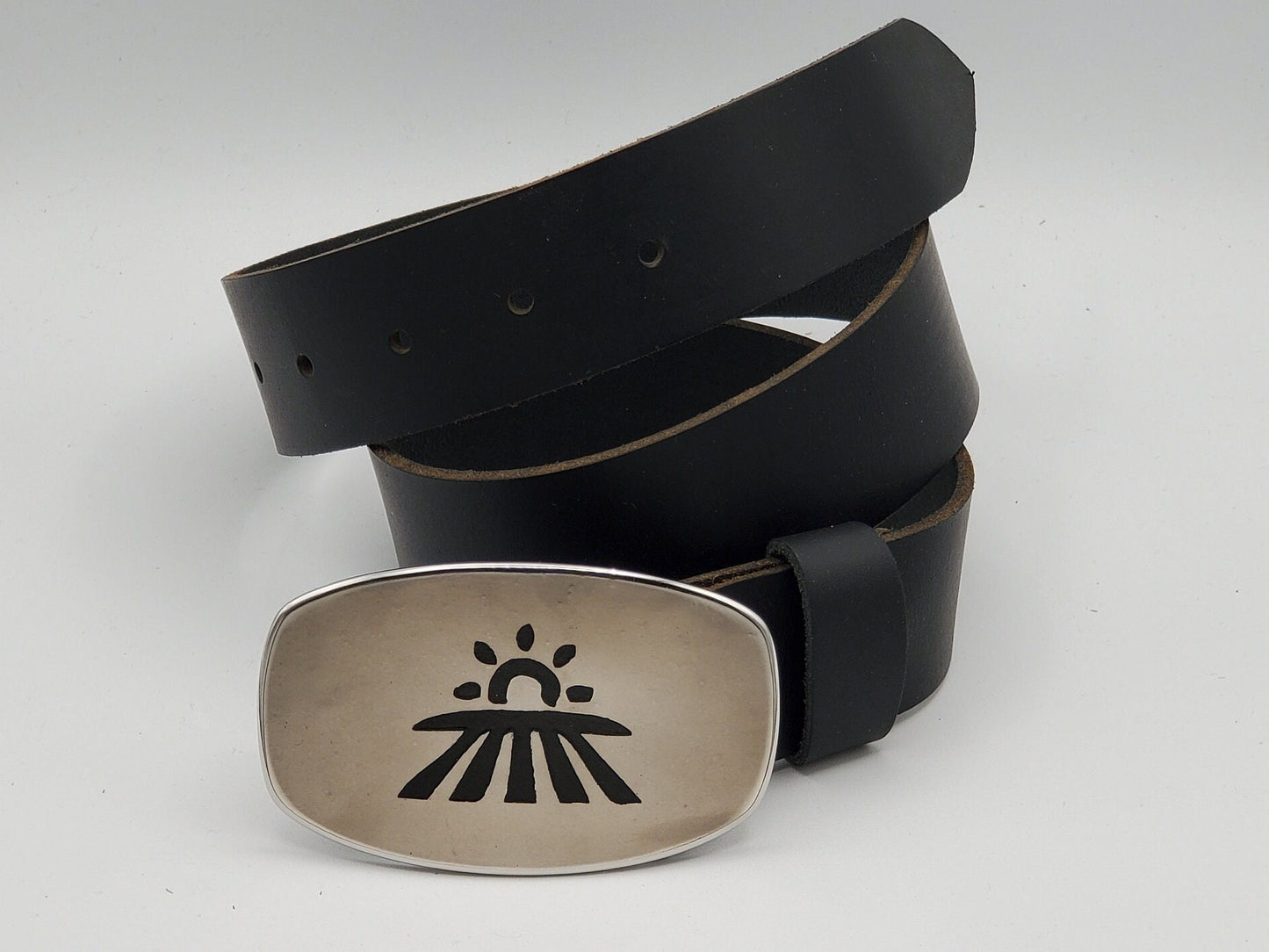 Farmer Gift, Seed Time & Harvest Buckle with Leather Belt Hand Forged Stainless Steel Fits 1.5" Leather Belt for Jeans and Gift Bag