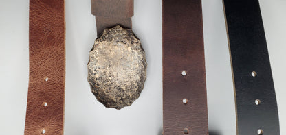 Rodeo Wear Oval Unisex Buckle & 1-3/4" Belt Hand Forged Buckle and 1.75" Wide Leather Belt-Your Colour Choice-Gift Bag Included
