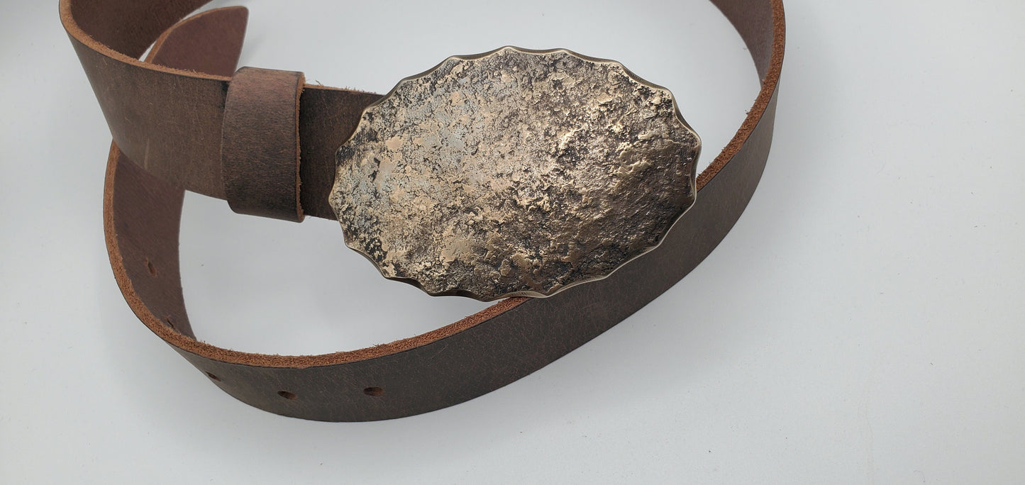 Rodeo Wear Oval Unisex Buckle & 1-3/4" Belt Hand Forged Buckle and 1.75" Wide Leather Belt-Your Colour Choice-Gift Bag Included