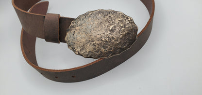 Rodeo Wear Oval Unisex Buckle & 1-3/4" Belt Hand Forged Buckle and 1.75" Wide Leather Belt-Your Colour Choice-Gift Bag Included