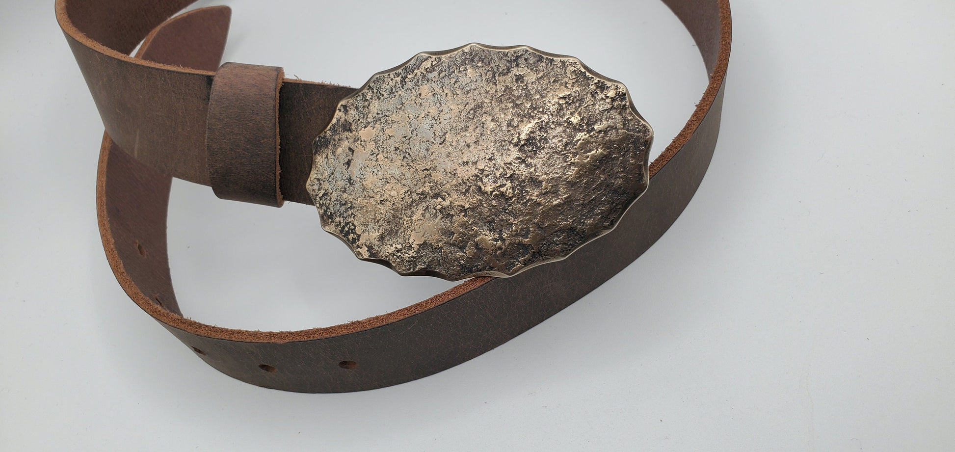 Rodeo Wear Oval Unisex Buckle & 1-3/4" Belt Hand Forged Buckle and 1.75" Wide Leather Belt-Your Colour Choice-Gift Bag Included
