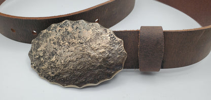 Rodeo Wear Oval Unisex Buckle & 1-3/4" Belt Hand Forged Buckle and 1.75" Wide Leather Belt-Your Colour Choice-Gift Bag Included