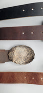 Rodeo Wear Oval Unisex Buckle & 1-3/4" Belt Hand Forged Buckle and 1.75" Wide Leather Belt-Your Colour Choice-Gift Bag Included