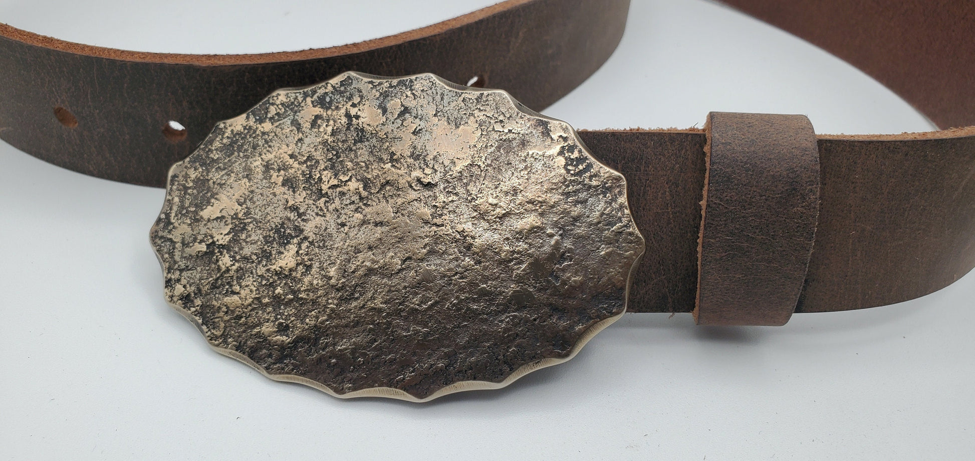 Rodeo Wear Oval Unisex Buckle & 1-3/4" Belt Hand Forged Buckle and 1.75" Wide Leather Belt-Your Colour Choice-Gift Bag Included