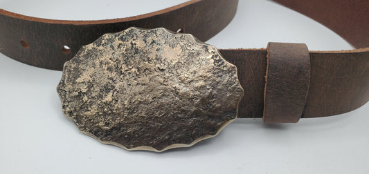 Rodeo Wear Oval Unisex Buckle & 1-3/4" Belt Hand Forged Buckle and 1.75" Wide Leather Belt-Your Colour Choice-Gift Bag Included