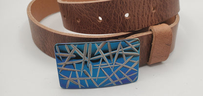 Blue Buckle & Belt Set - Your Belt Colour Choice - Hypoallergenic Stainless Steel Buckle and 1-1/4" Leather Belt Perfect For Suits