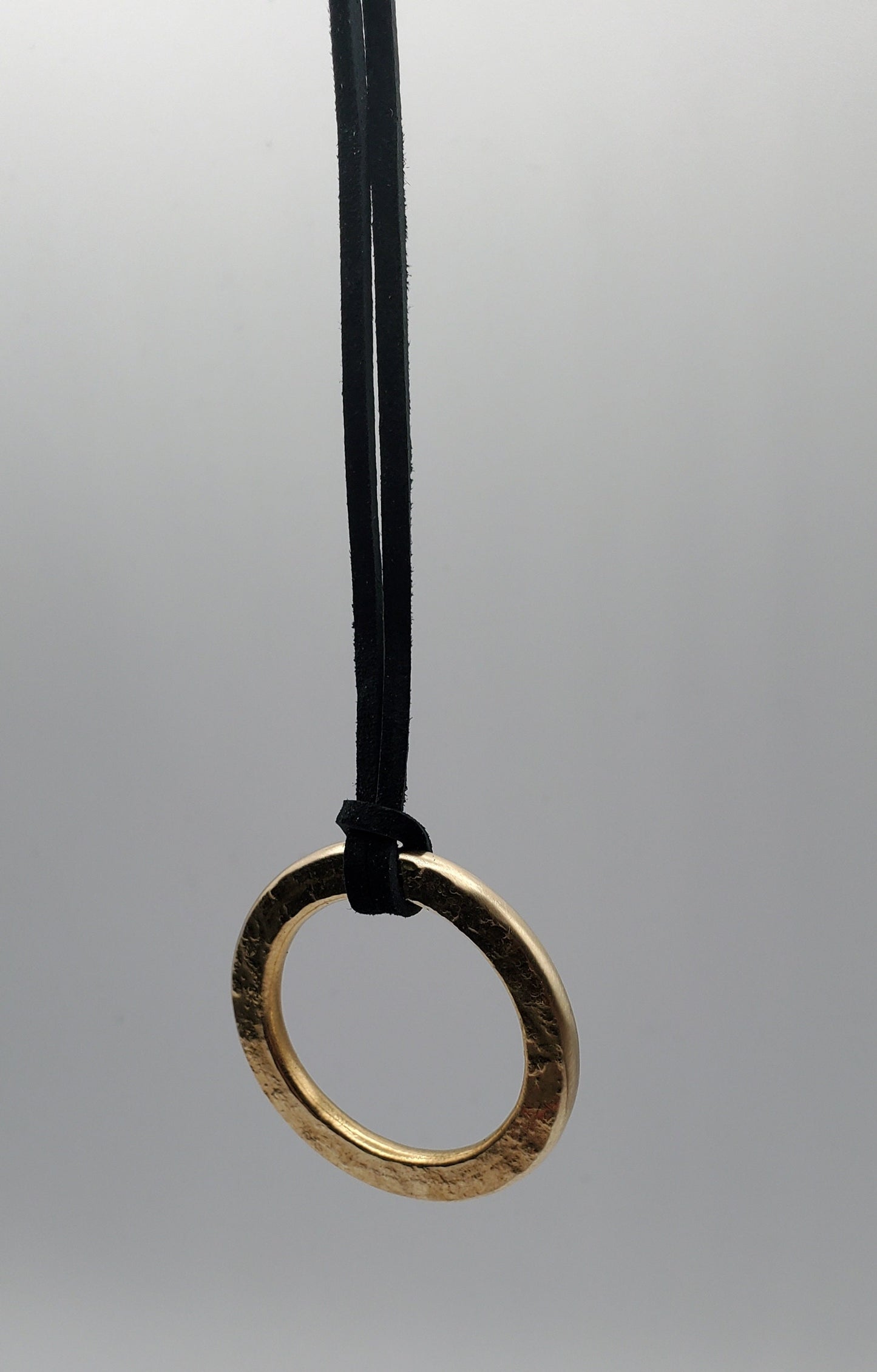 Pendant Gold Hand Forged Circle Pendant Stainless Steel Jewelry Necklace 2.5" diameter Stainless Steel Brass & Leather Strap Unisex Gifts