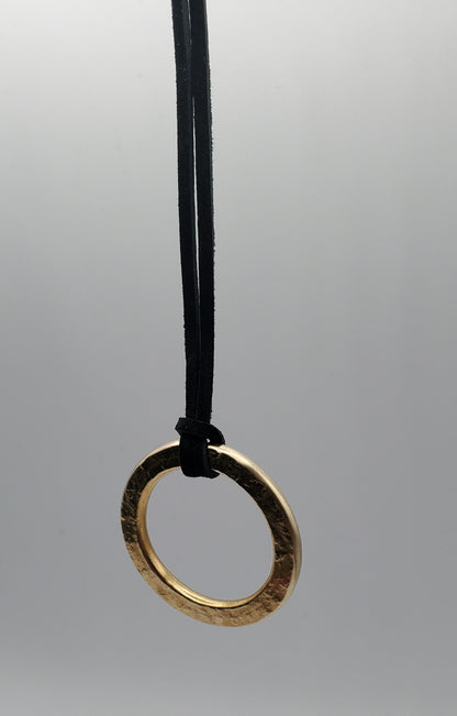Pendant Gold Hand Forged Circle Pendant Stainless Steel Jewelry Necklace 2.5" diameter Stainless Steel Brass & Leather Strap Unisex Gifts