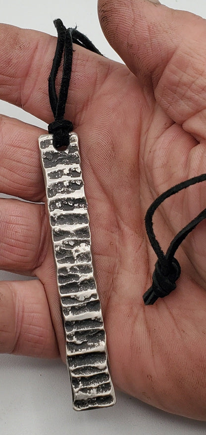 Pendant Raw Handforged Stainless Steel & Leather Cord Masculine or Feminine Jewelry Made in Canada