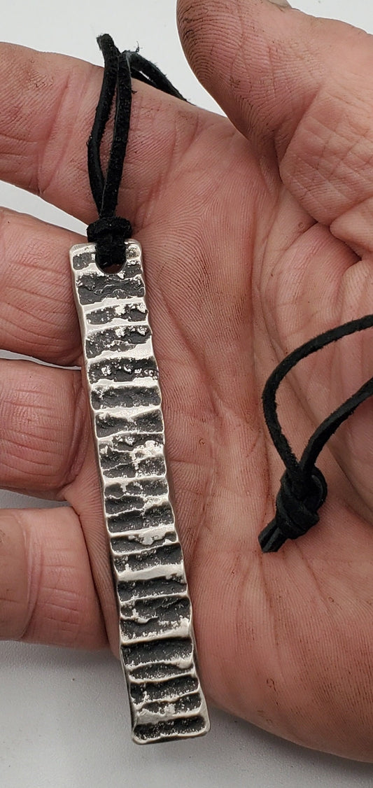 Pendant Raw Handforged Stainless Steel & Leather Cord Masculine or Feminine Jewelry Made in Canada