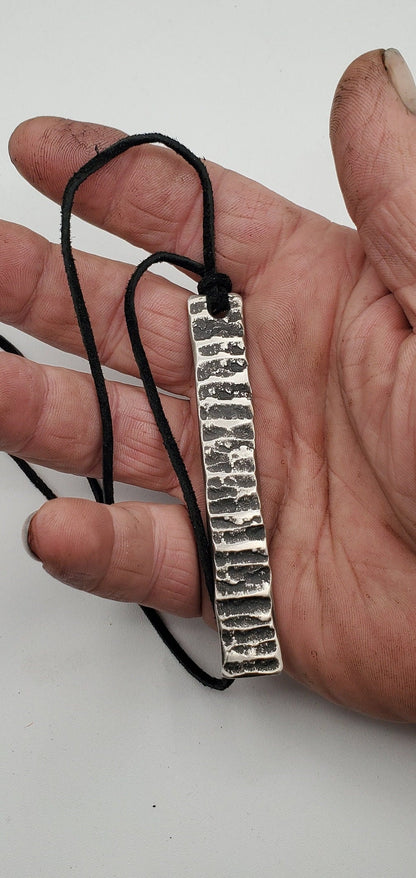Pendant Raw Handforged Stainless Steel & Leather Cord Masculine or Feminine Jewelry Made in Canada