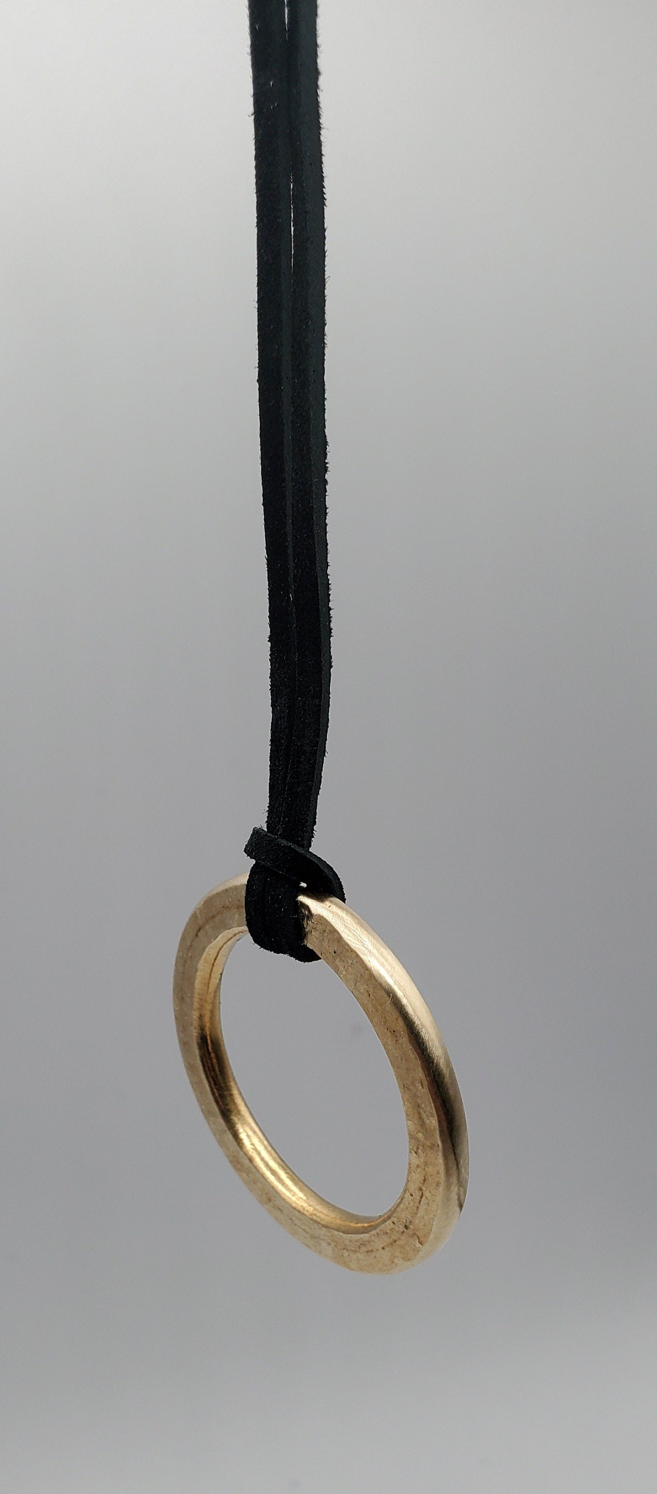Pendant Gold Hand Forged Circle Pendant Stainless Steel Jewelry Necklace 2.5" diameter Stainless Steel Brass & Leather Strap Unisex Gifts