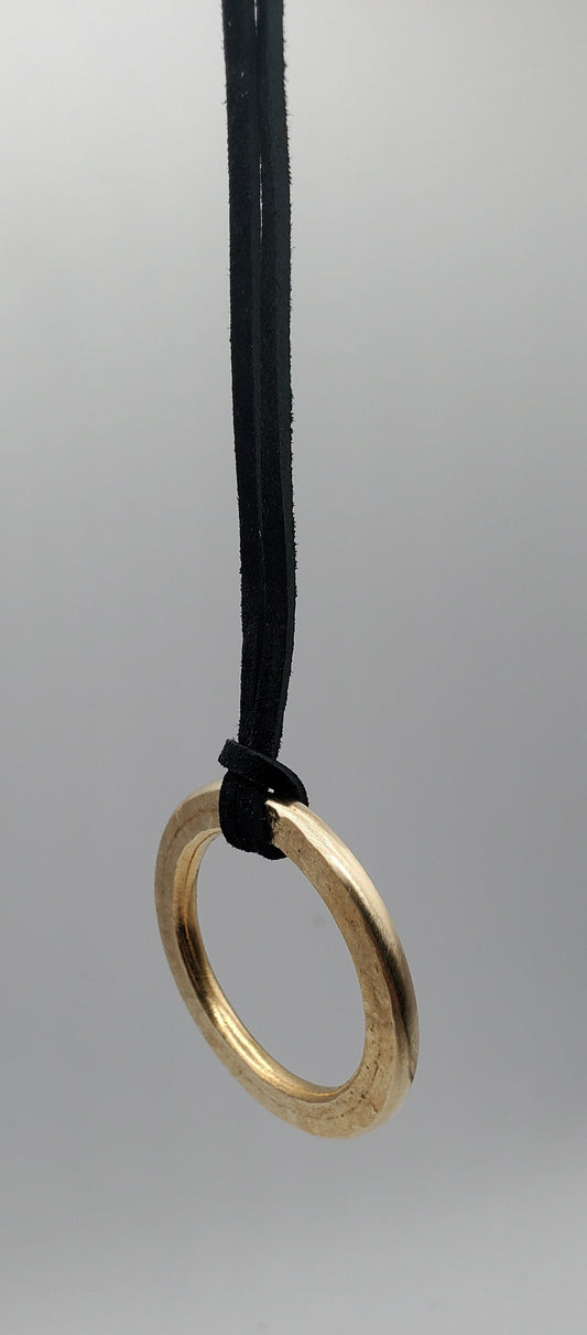 Pendant Gold Hand Forged Circle Pendant Stainless Steel Jewelry Necklace 2.5" diameter Stainless Steel Brass & Leather Strap Unisex Gifts