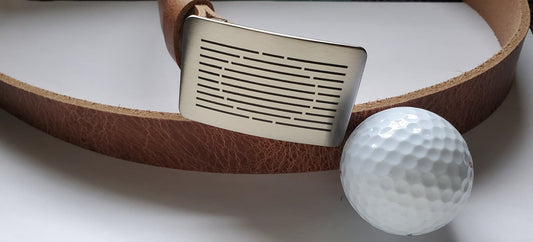 Golf Belt & Buckle, Golf Attire, Unisex Gift, Pro Golf Gift, Brushed Stainless Steel Golf Buckle w/ 1.25" Belt, Golfers Gifts, Golf Gift