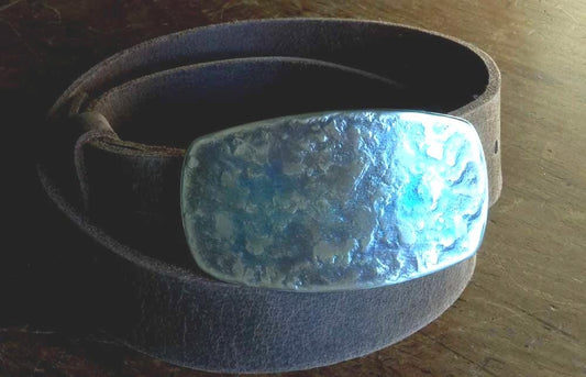 Belt & Buckle Blue Jean Buckle and Belt Hand Forged Anvil Textured Hypoallergenic Accessories Stainless Steel Buckle and Leather Belt