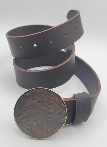 Bronze Anniversary Round Belt & Buckle Hand Forged Buckle Hypoallergenic Stainless Steel Buckle Dress Buckle with Leather Belt for Moms