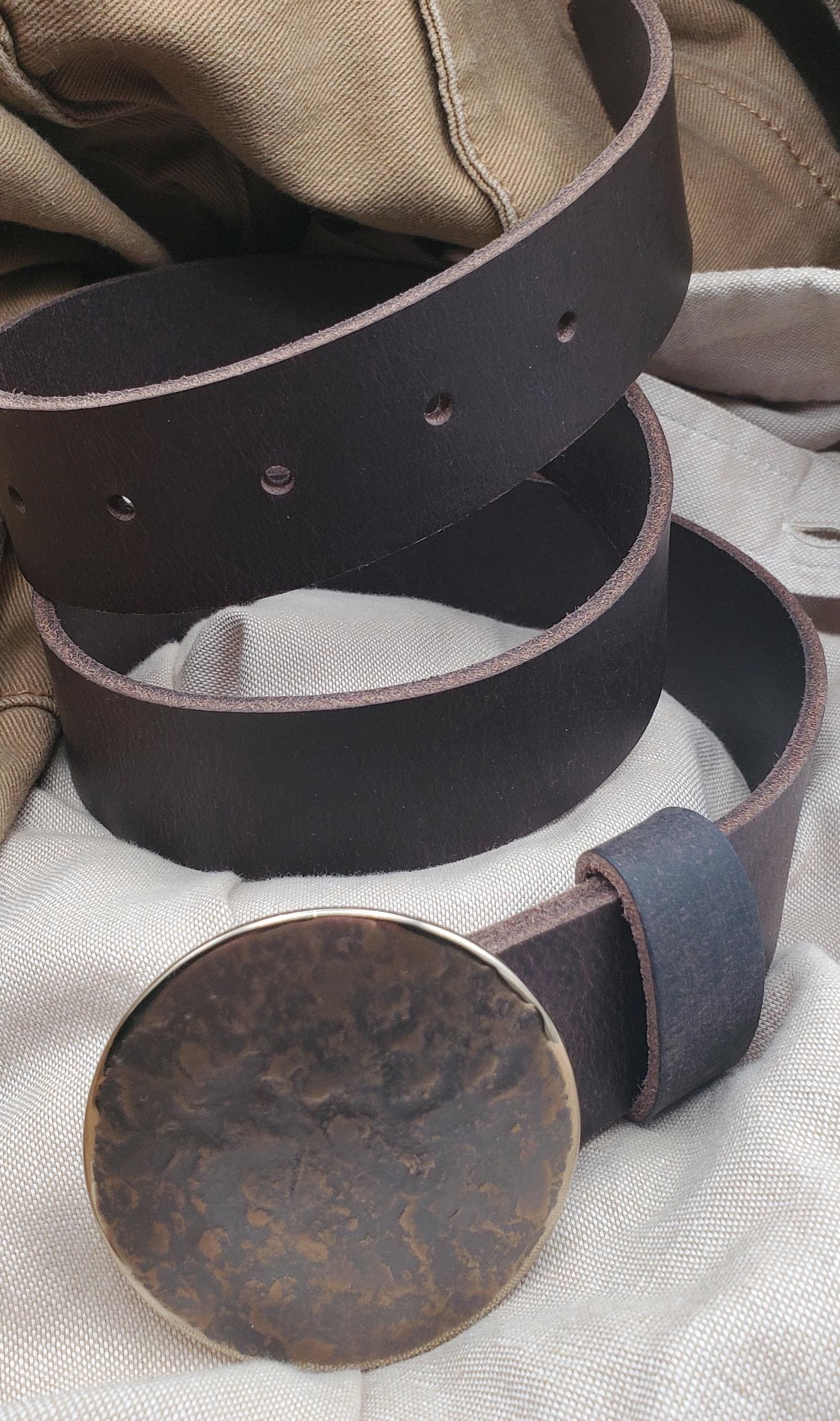 Bronze Anniversary Round Belt & Buckle Hand Forged Buckle Hypoallergenic Stainless Steel Buckle Dress Buckle with Leather Belt for Moms