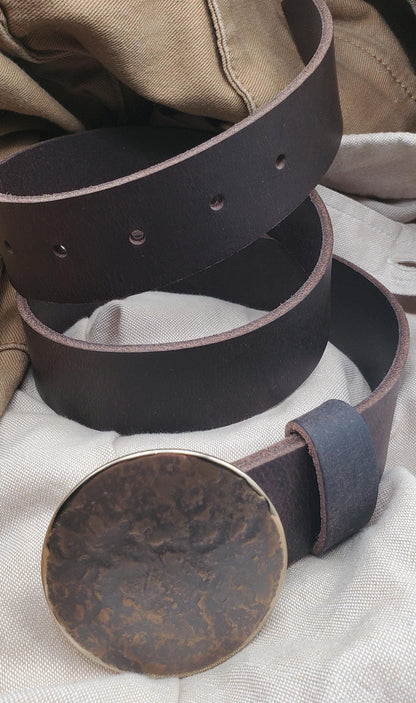 Bronze Anniversary Round Belt & Buckle Hand Forged Buckle Hypoallergenic Stainless Steel Buckle Dress Buckle with Leather Belt for Moms