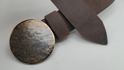 Bronze Anniversary Round Belt & Buckle Hand Forged Buckle Hypoallergenic Stainless Steel Buckle Dress Buckle with Leather Belt for Moms