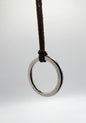 Stainless Steel Pendant Circle Pendant Unisex Jewelry Bohemian Necklace 1.5" d w/ Burlap or Velvet Bag, Beige, Black or Brown Leather Strap