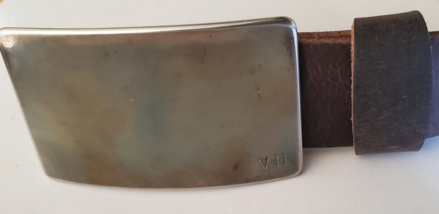 Oil and Water Customized 7th Anniversary Gift Belt & Buckle Set For Jeans Customized Keepsake Personalized Tally Buckle w/ Leather Belt