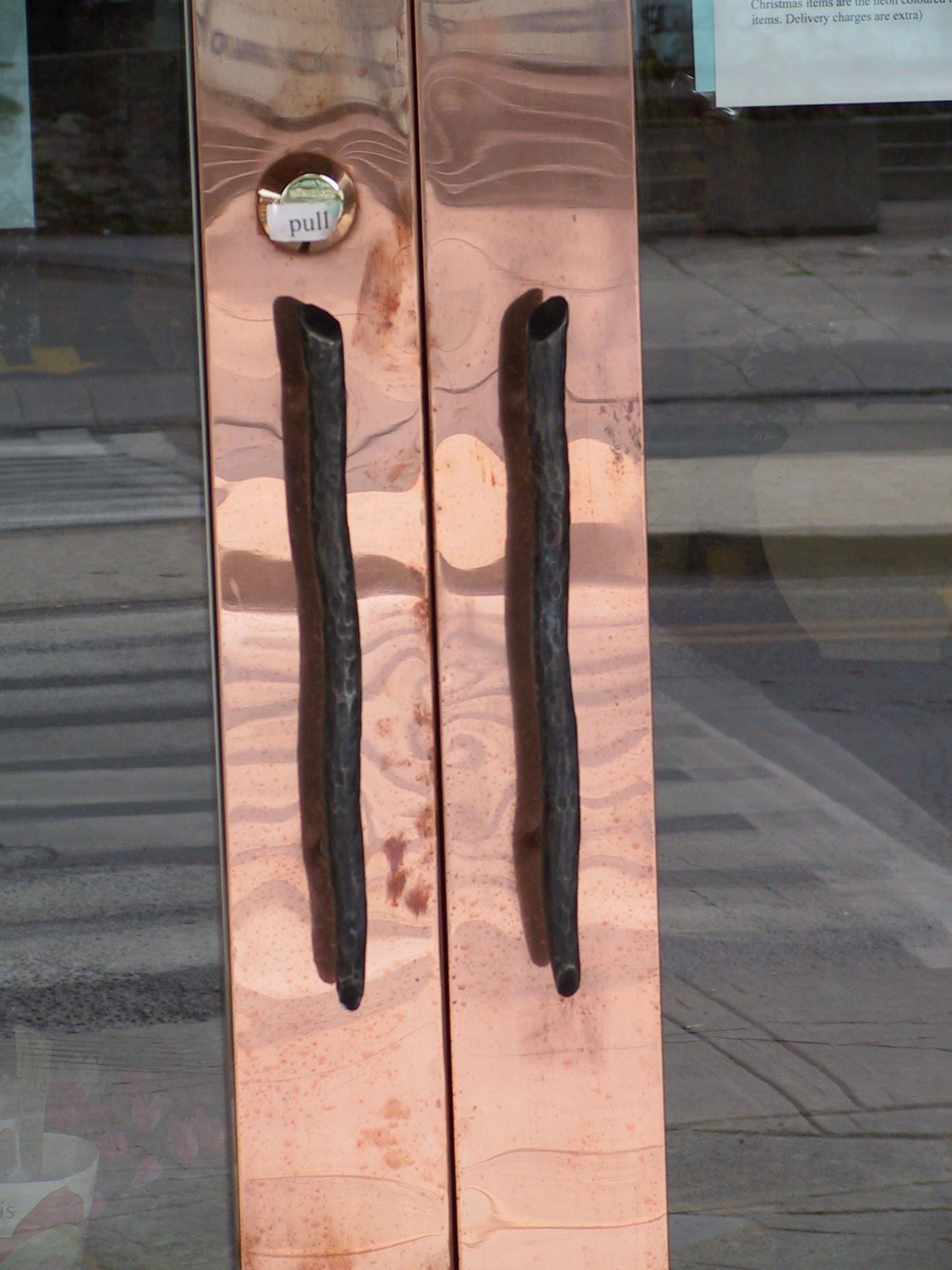 Door Pull, Black Hand Forged Metal, Hardware, Custom Steel Door Handle, Pre Drilled for Mounting Handcrafted by Robert Aucoin -Per Handle