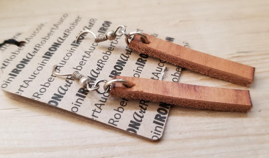 Lightweight Woodgrain Leather Earring Set w Shepherd Hooks Variety of Colours Hand Made Canadian Jewelry & Storage Bag, Stocking Stuffer