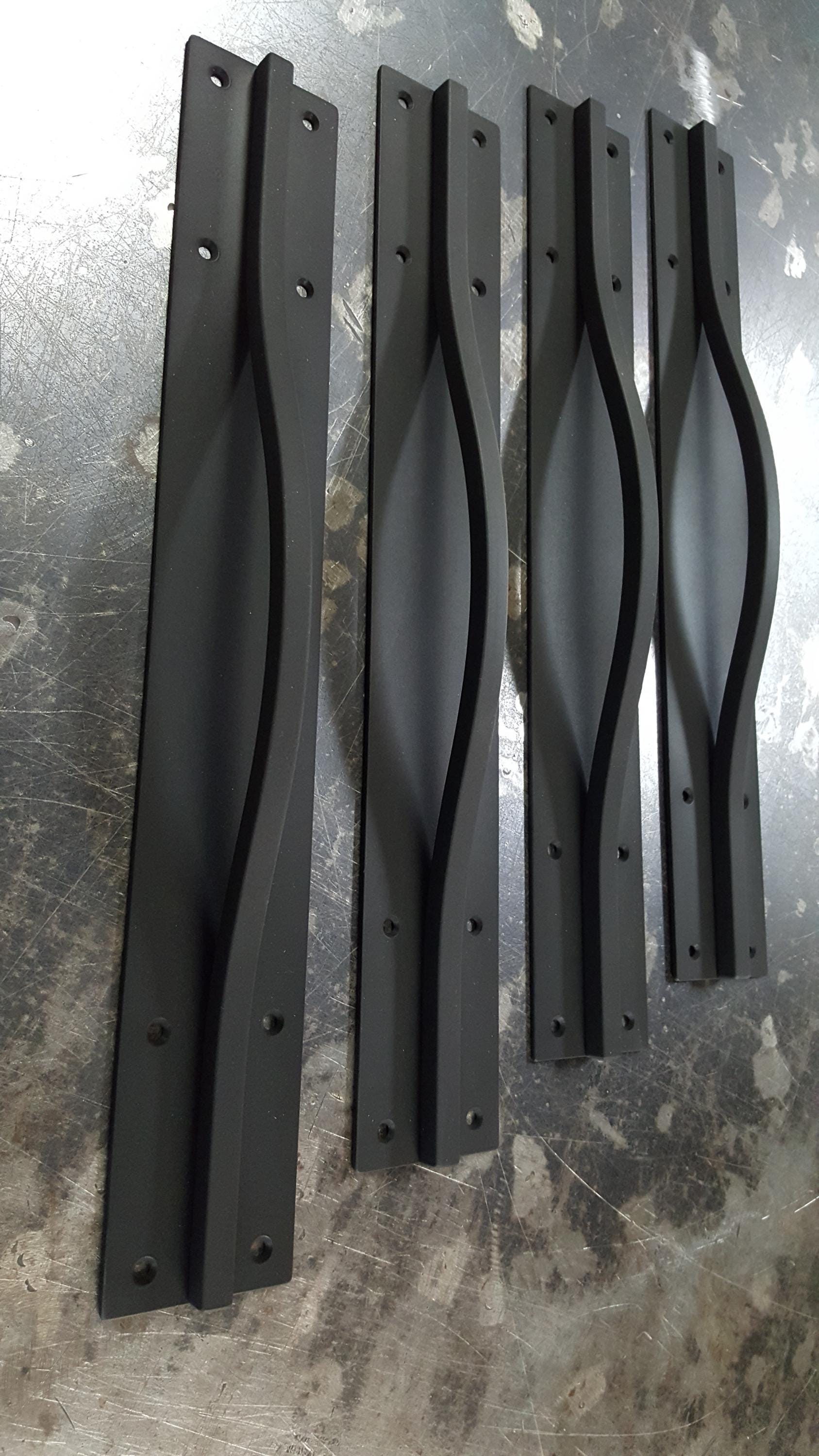 Metal Barn Door Pull Black Hand Forged Door Handle Simple Elegance Custom Steel Pull 15" X 3" Pre Drilled Custom Door Hardware Door Handles