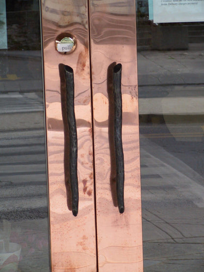 Door Pull, Black Hand Forged Metal, Hardware, Custom Steel Door Handle, Pre Drilled for Mounting Handcrafted by Robert Aucoin -Per Handle