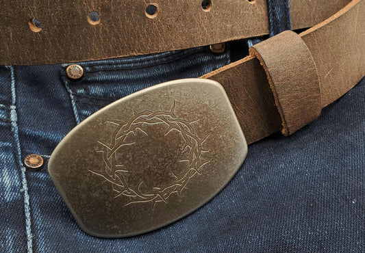 Customized Gift Personalized Belt & Buckle Set for Jeans Casual Pant "Crown of Thorns" Personalized Accessories Unisex Gifts w/ Gift Bag