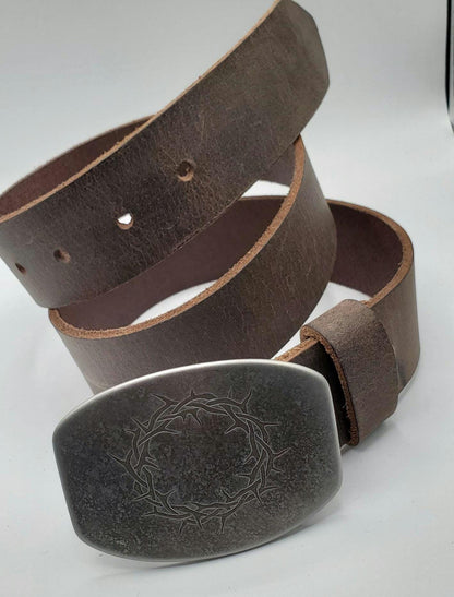 Customized Gift Personalized Belt & Buckle Set for Jeans Casual Pant "Crown of Thorns" Personalized Accessories Unisex Gifts w/ Gift Bag