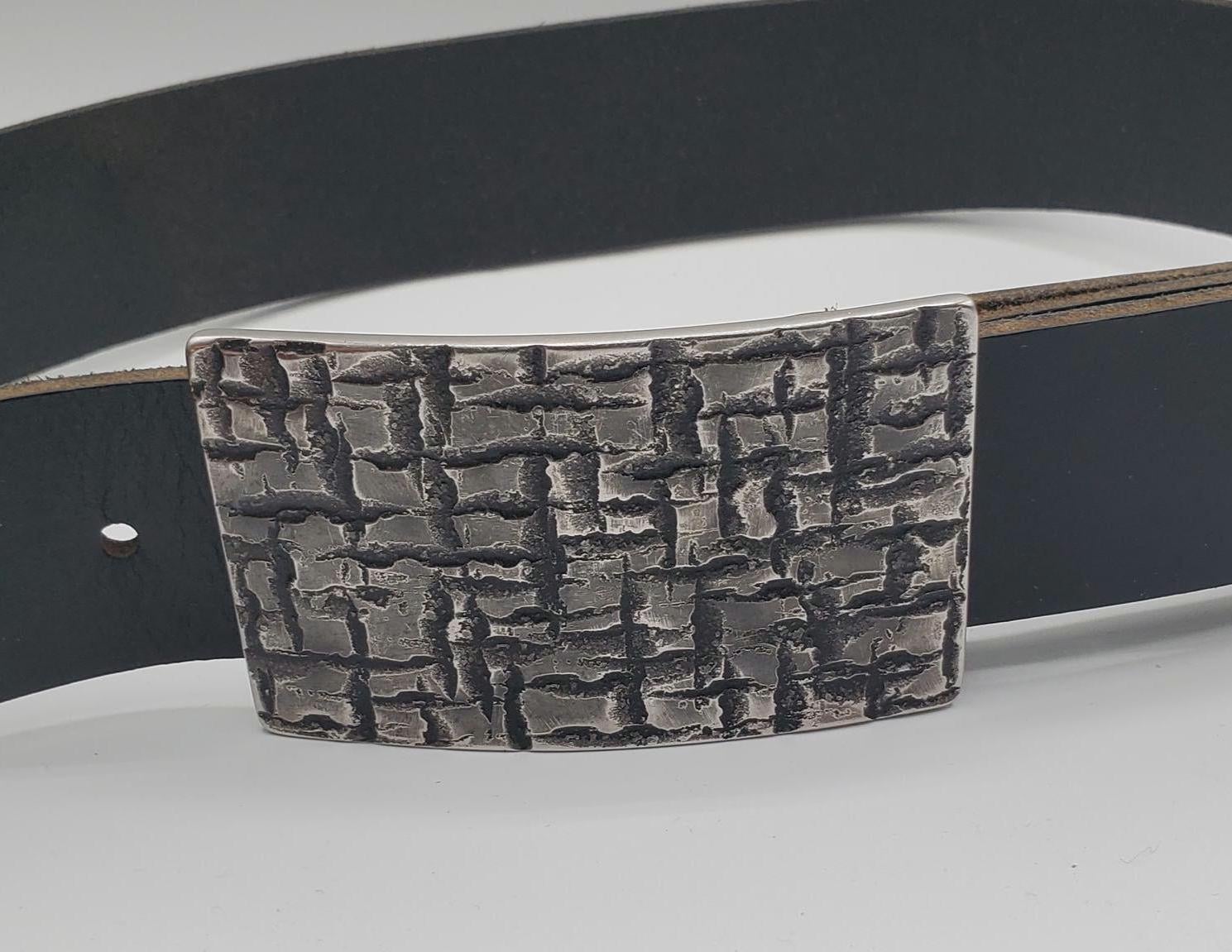 Architectural Series Belt Buckle Set for Jeans Silver & Black or Black and Silver Hand Forged Stainless Steel Buckle For 1-1/2" Leather Belt