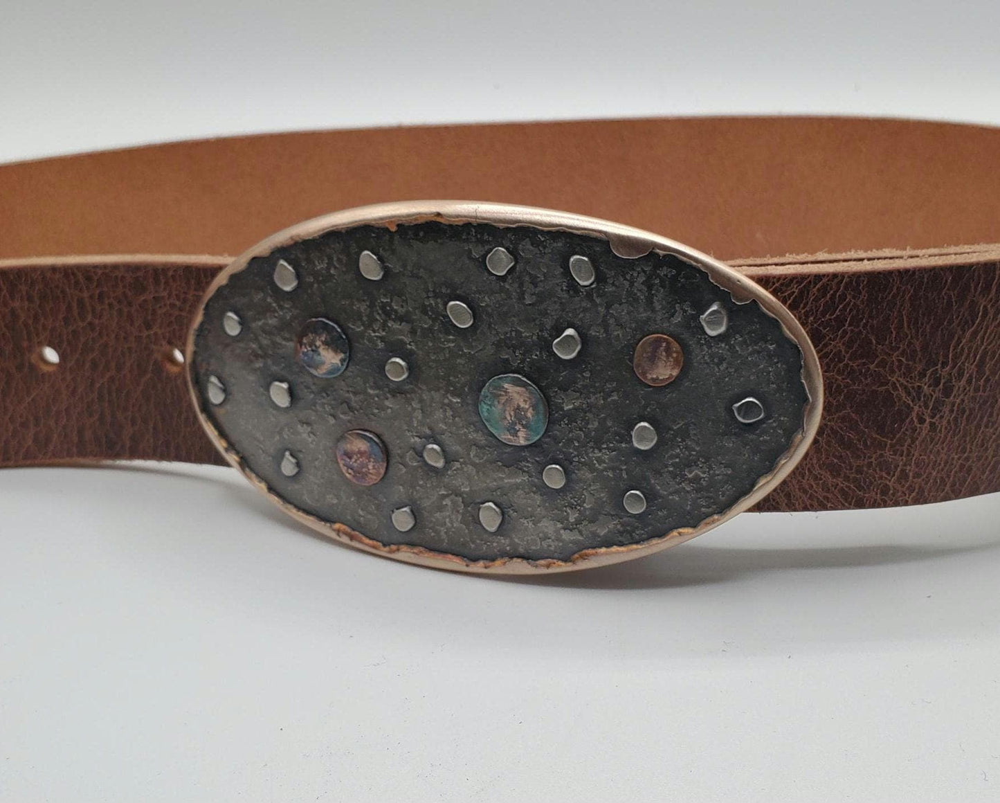 Astronomer's Gift Solar System Belt Buckle & Belt Planets Stars Hand Forged Belt Buckle and Leather 1.5"interchangeable Snap Belt for Jeans