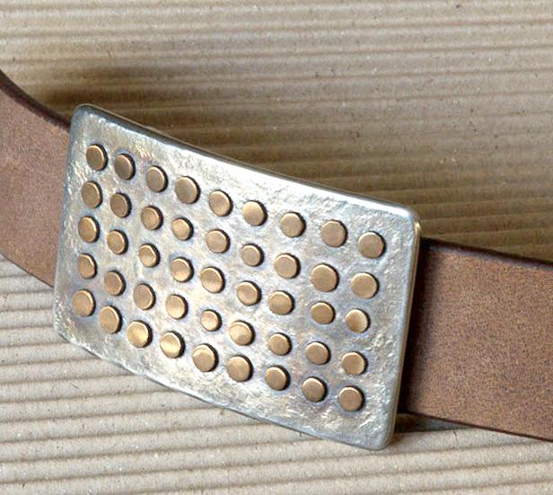 Polka Dot Belt Buckle Oversized Belt Buckle Fits 2" Belt Unisex Accessories Bronze & Stainless Steel Signed by Robert Aucoin