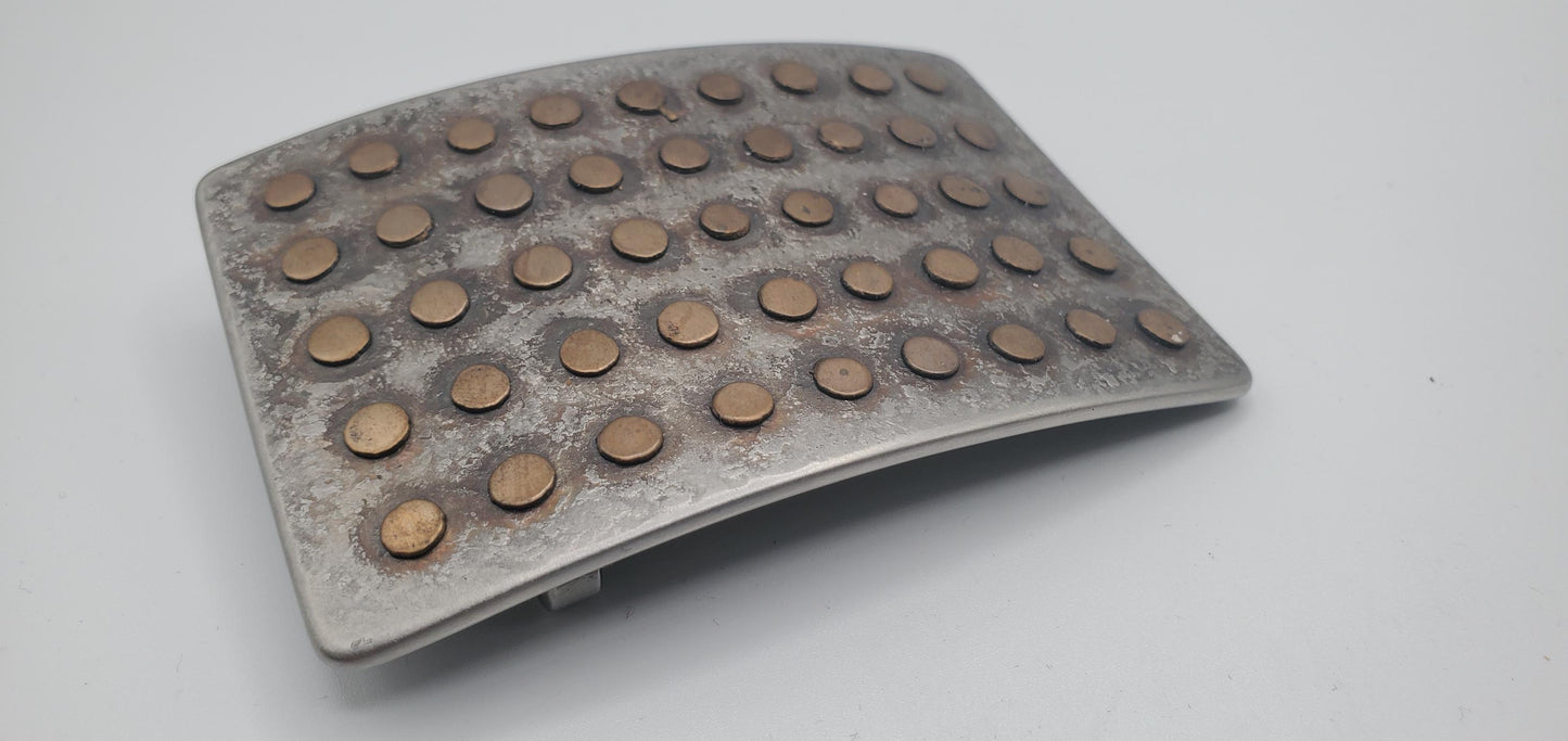 Polka Dot Belt Buckle Oversized Belt Buckle Fits 2" Belt Unisex Accessories Bronze & Stainless Steel Signed by Robert Aucoin