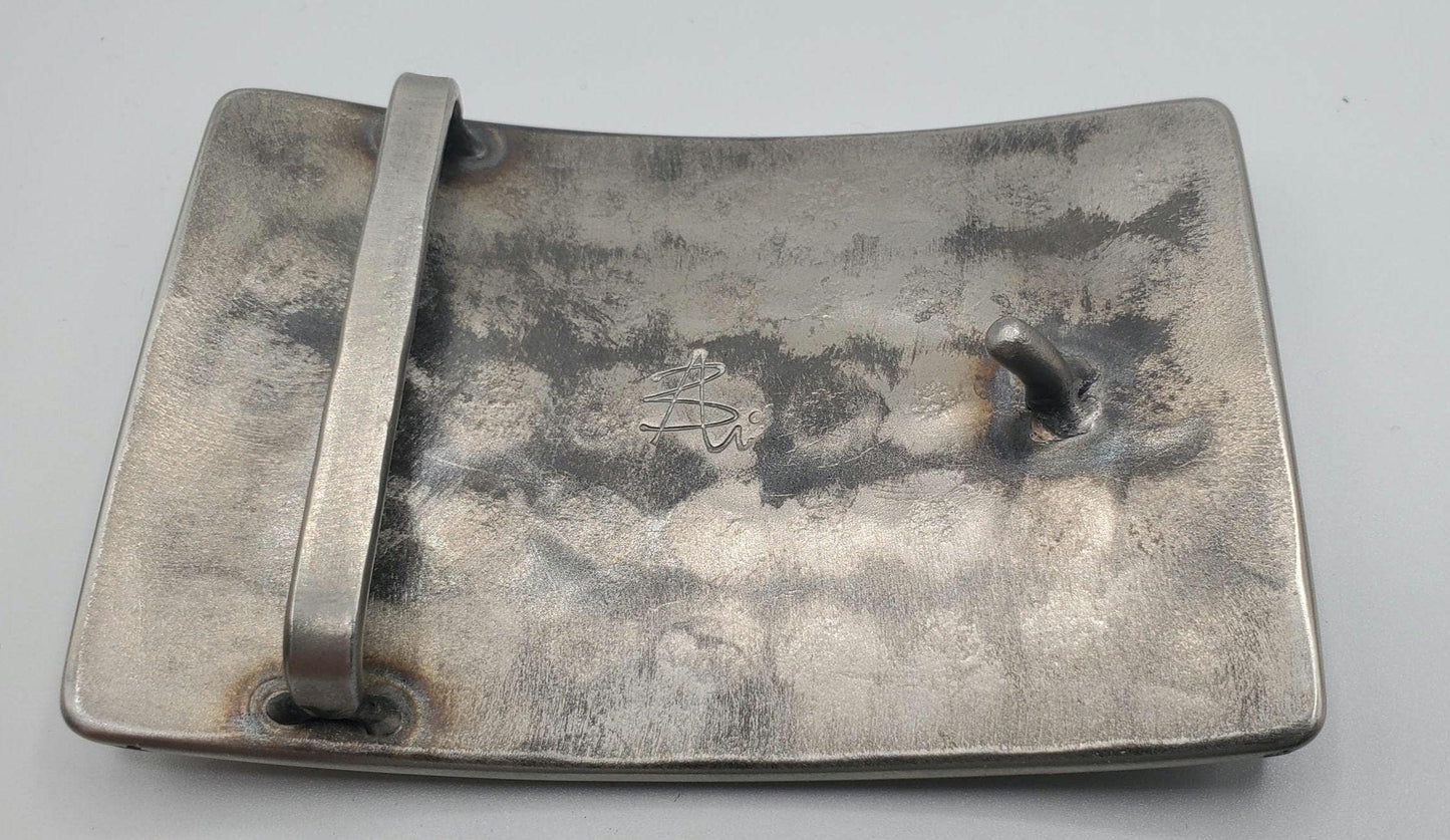 Polka Dot Belt Buckle Oversized Belt Buckle Fits 2" Belt Unisex Accessories Bronze & Stainless Steel Signed by Robert Aucoin