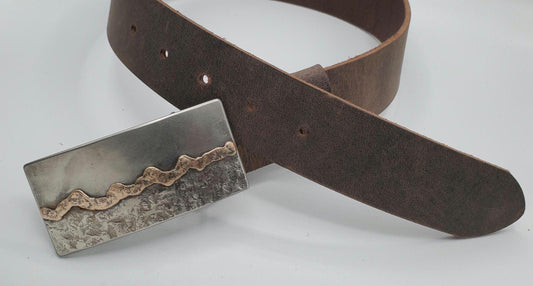 Belt and Buckle Set Landscape Buckle Handforged Seascape Canadian Metal Artist, Robert Aucoin With 1.5" Belt for Jeans