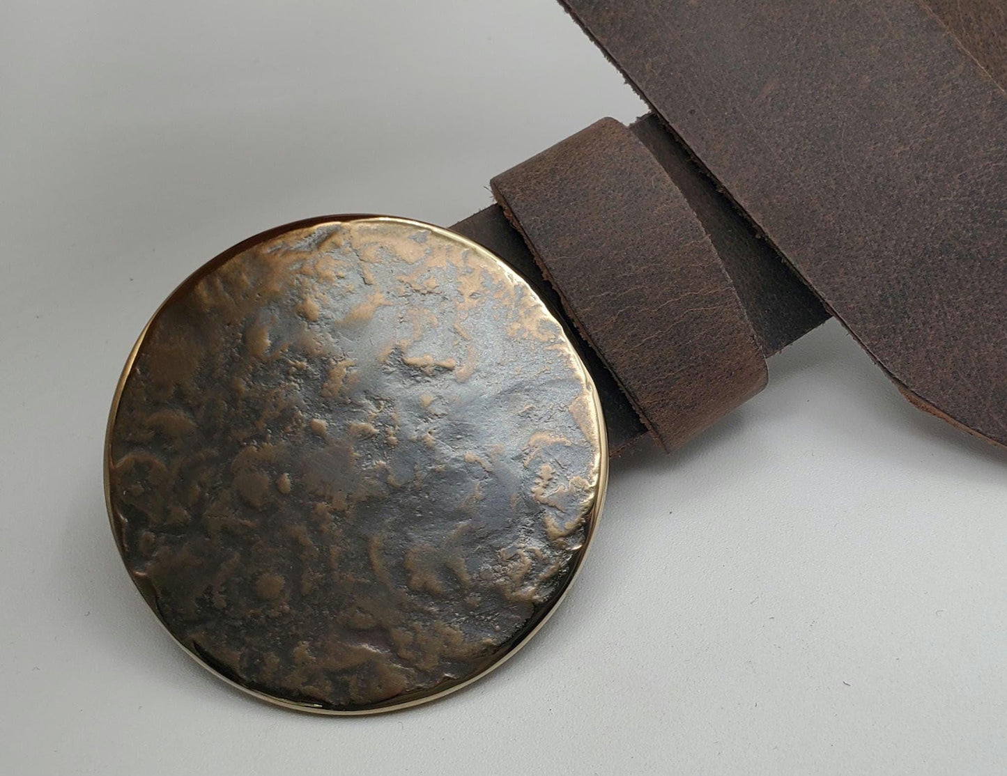 Round Coat Belt & Buckle Hand Forged Buckle Hypoallergenic Stainless Steel Buckle Dress Buckle with Leather Belt