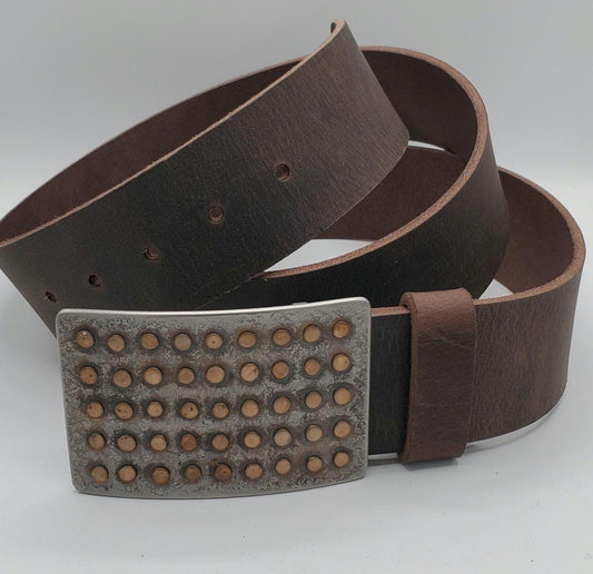 Polka Dot Belt Buckle Oversized Belt Buckle Fits 2" Belt Unisex Accessories Bronze & Stainless Steel Signed by Robert Aucoin