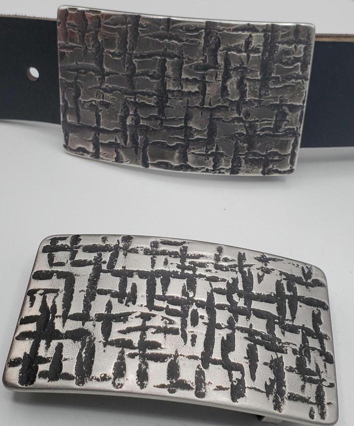 Architectural Series Belt Buckle Set for Jeans Silver & Black or Black and Silver Hand Forged Stainless Steel Buckle For 1-1/2" Leather Belt