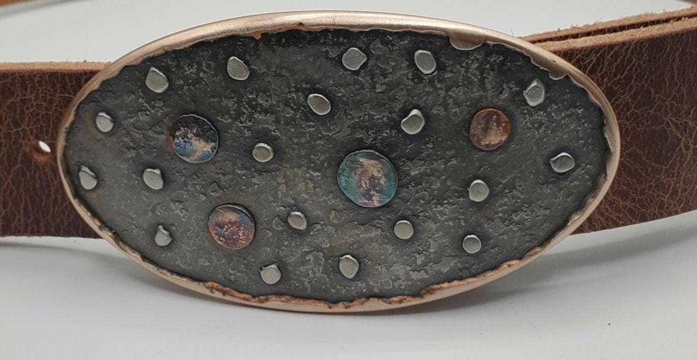 Astronomer's Gift Solar System Belt Buckle & Belt Planets Stars Hand Forged Belt Buckle and Leather 1.5"interchangeable Snap Belt for Jeans