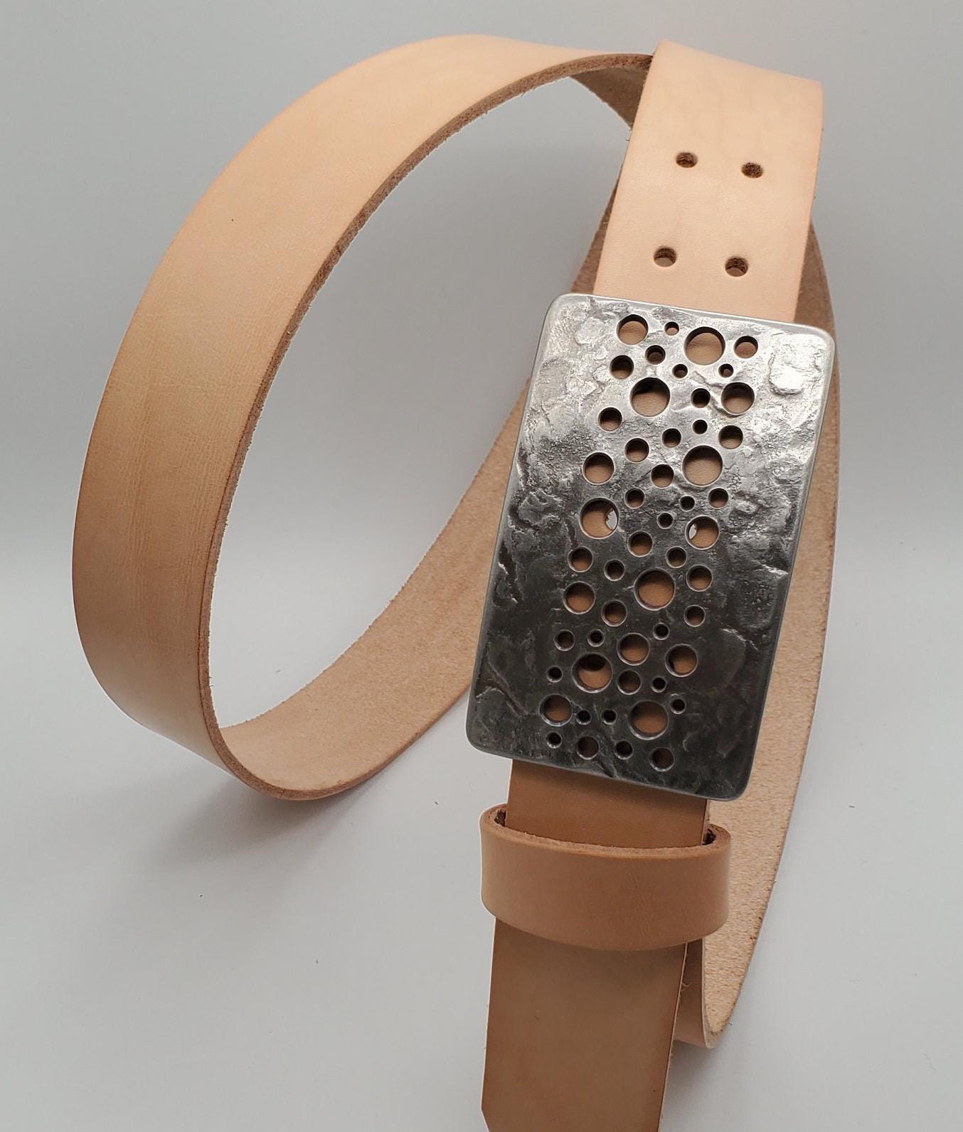 Confetti Belt & Buckle Handcrafted Hypoallergenic Jean Belt Buckle and 1.5" 2 Prong Leather Belt Hand Forged Unisex Silver Stainless Steel