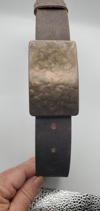 Bronze Anniversary Gift, Birthday Gift, Textured Buckle, Christmas Gifts for Guys or Gals, Stainless Steel Buckle Fits 1-1/2" Belt For Jeans